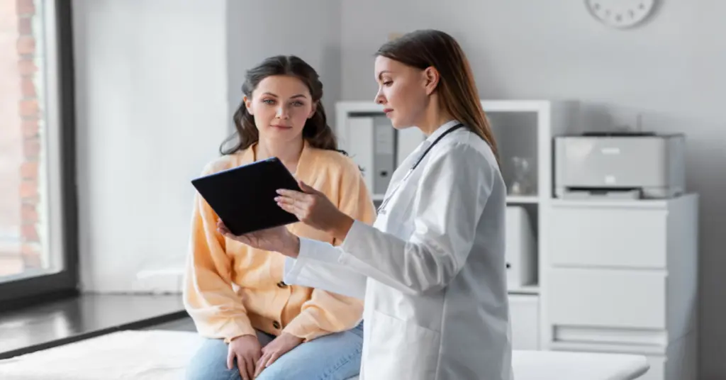 woman with clinician