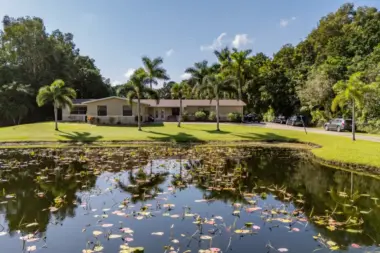 Exterior grounds shot at Reign Residential Treatment Center in Southwest Ranches, FL of the large outdoor pond area