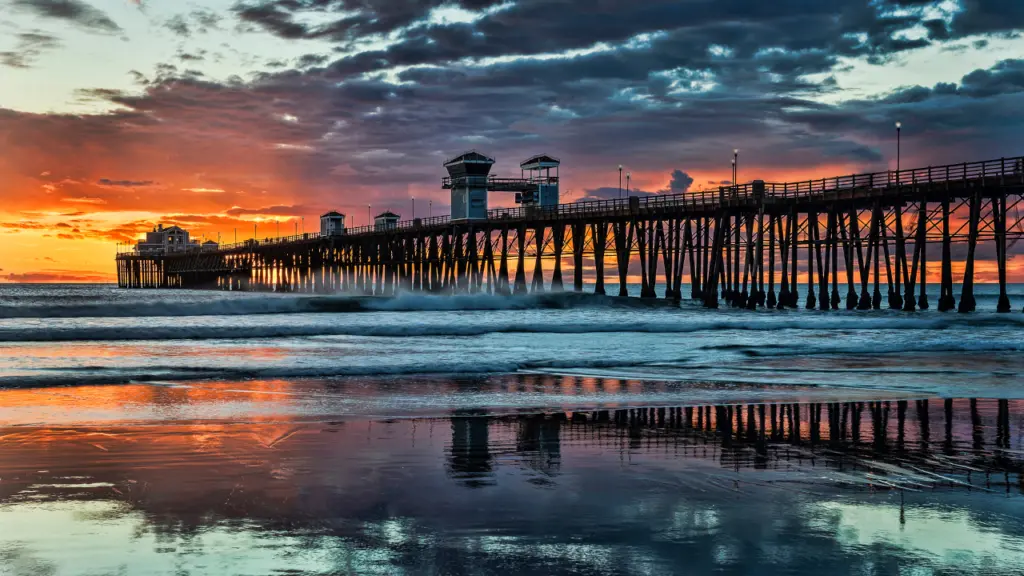 Sunset at a pier in Oceanside, California