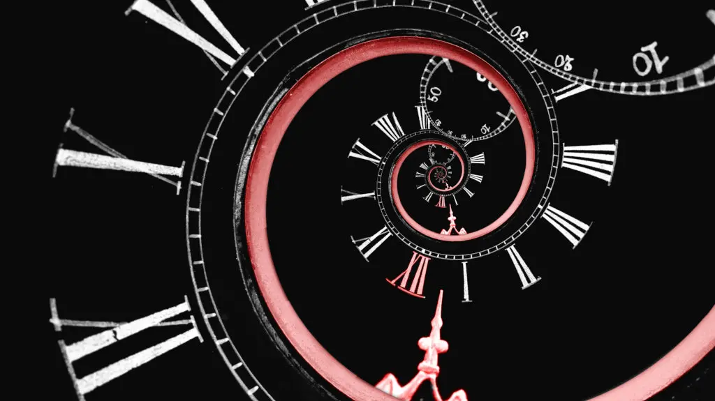 An infinite spiraling clock, suggesting a timeline of sorts.