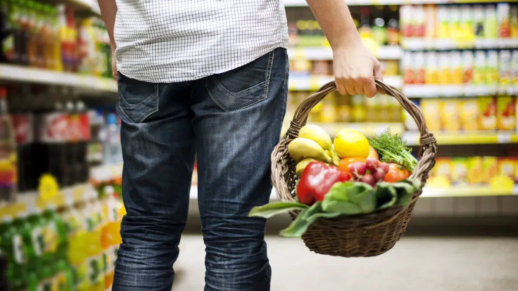 A person walks through a grocery store, with a basket full of healthy and nutritious food, perfect for alcohol detox