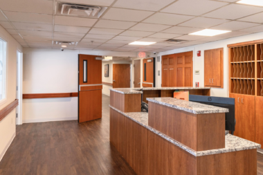 Arista Recovery Ohio front desk and reception area with wood counters