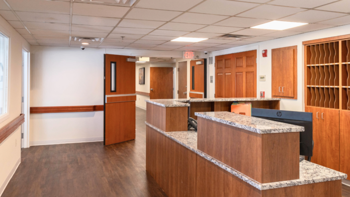 Arista Recovery Ohio front desk and reception area with wood counters